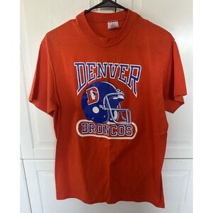 Vtg Denver Broncos Tee Shirt sz L 42-44 Orange Short Sleeve Logo 7 NFL Football